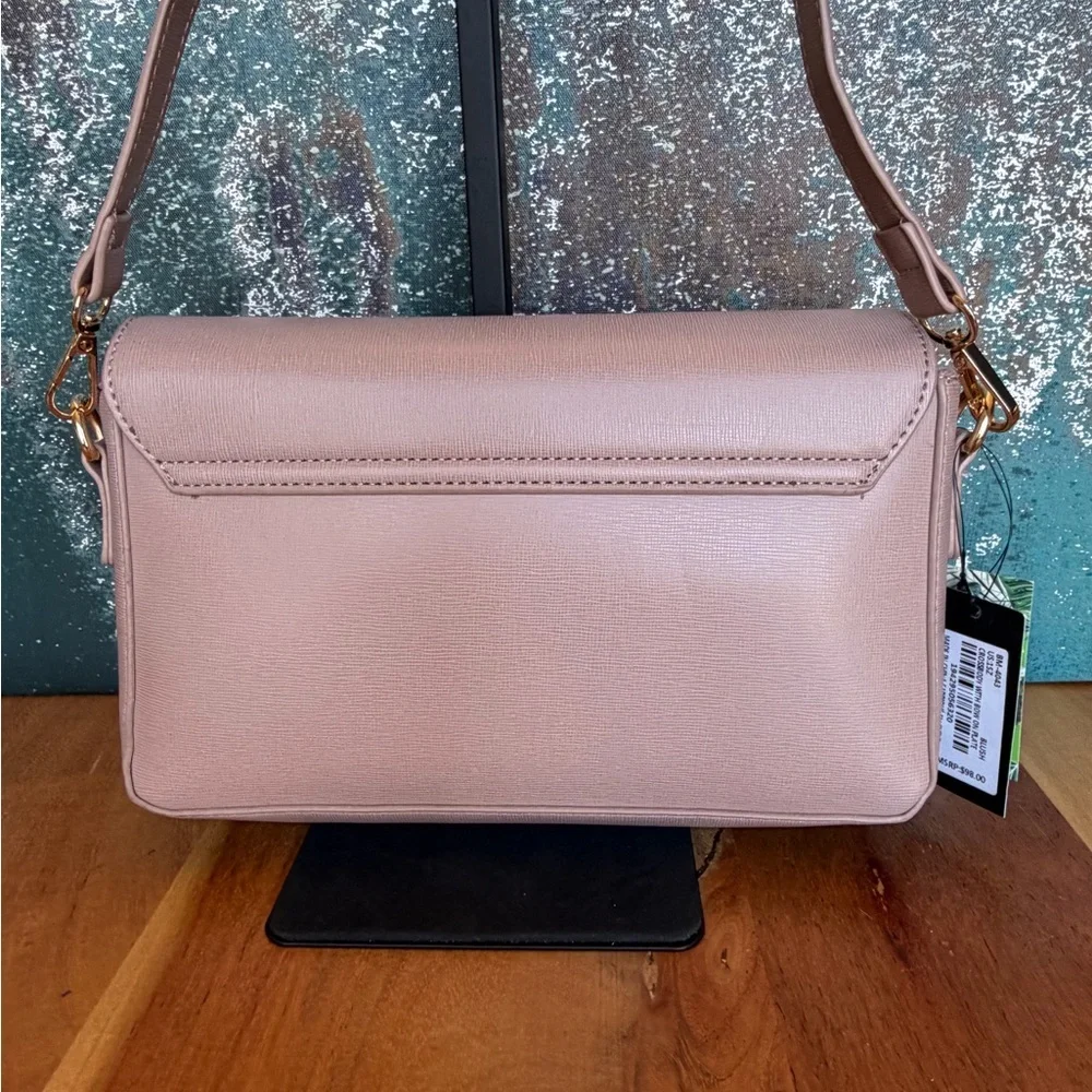 Badgley Mischka Glam Bow Crossbody‎ Clutch Vegan Leather Blush/Tan NWT